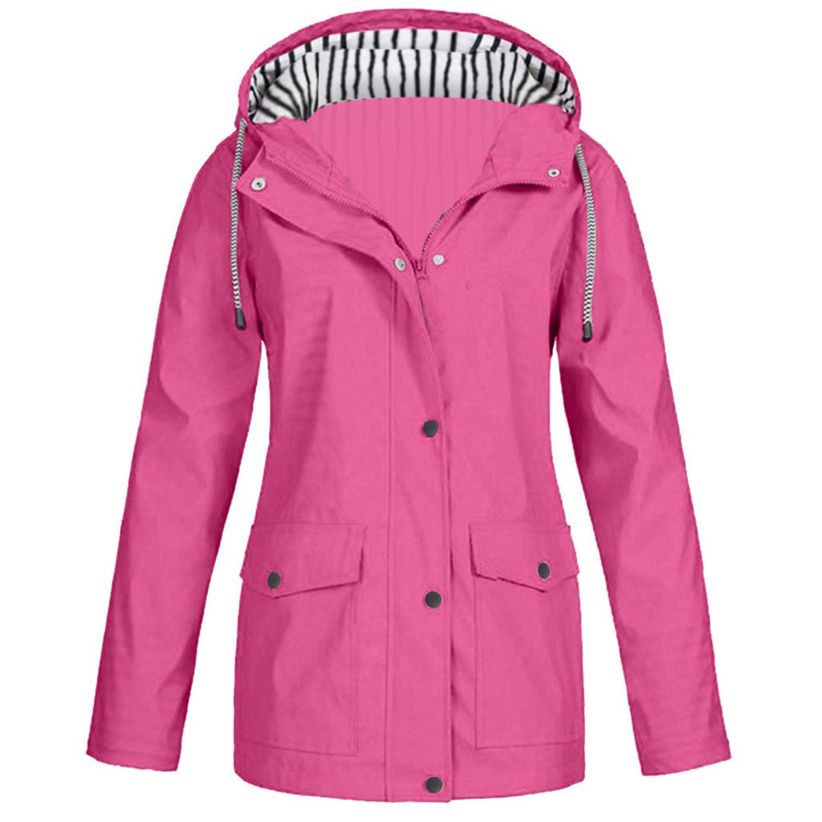 Kcodviy Womens Rain Jacket with Jacket Women Hood Lightweight Long Sleeve Neon Windbreaker Women Windbreaker Zip Up Drawstring Foldable Rain Jacket Raincoat with Pockets