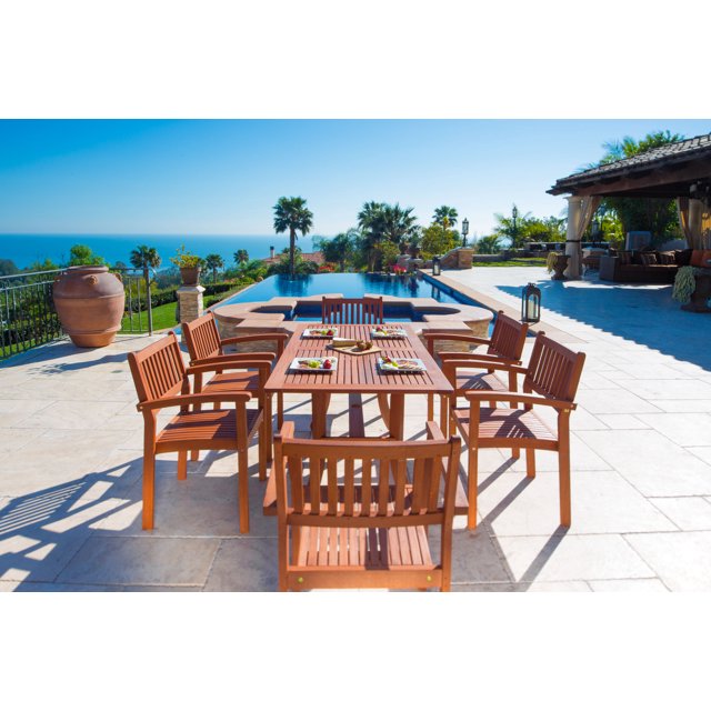 Malibu Outdoor Patio 7-piece Wood Dining Set with Stacking Chairs
