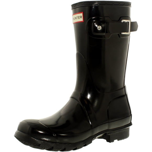Hunter Original Short Rubber Rain Boot, Natural Rubber, Sherpa Lining, Non Slip Tread - 9M - Gloss Black