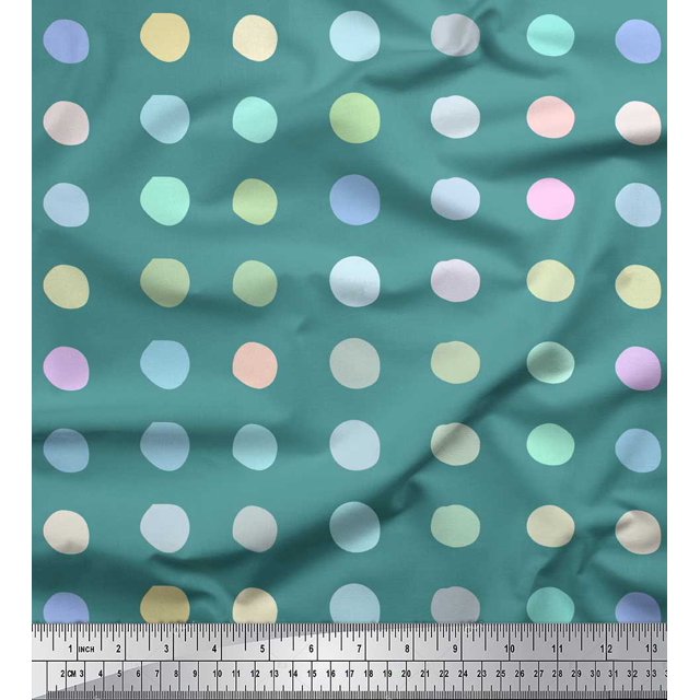 Soimoi Blue polyester Crepe Fabric Circle Geometric Printed Craft Fabric by the Yard 52 Inch Wide