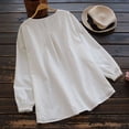 thumbnail image 4 of T-shirts pour Femmes Été Mode Décontractée Ample Lin Uni Manches Longues Col Rond Hauts Blouse Chemises pour Femmes en Liquidation, 4 of 5