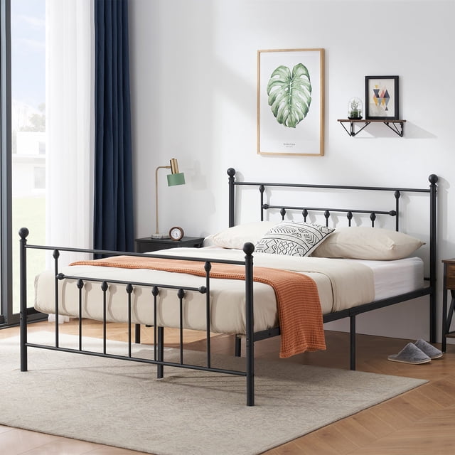 VECELO Full Size Metal Platform Bed Frame with Headboard and Footboard, Heavy Duty Bed Frame, No Box Spring Required, Black