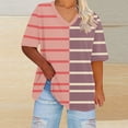 thumbnail image 2 of Plebaso Womens Plus Size V Neck T Shirts Short Sleeve Color Block Tee Summer Casual Loose Tops for Women, 2 of 4