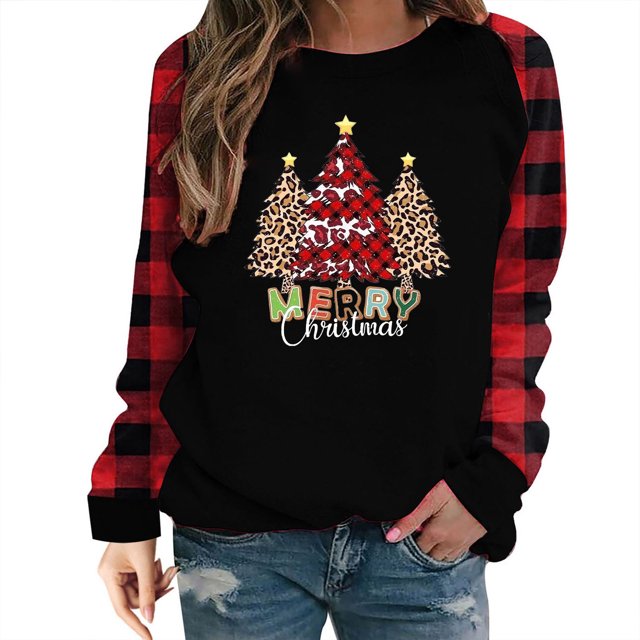 Pisexur Chandails de Noël pour Femmes 2024 Mode Chandails à Manches Longues à Col Rond Chandails à Capuchon Amusants avec Graphique d'Arbre de Noël Décontractés pour les Fêtes Coupe Ample Surdimensionnée Chandails à Enfiler