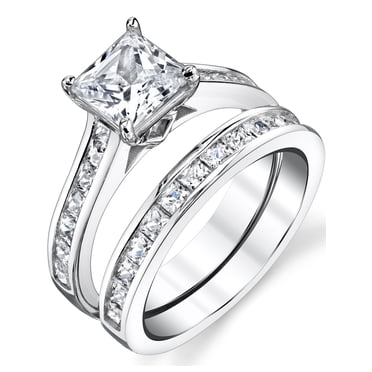 Womens 4.3 Carats Sterling Silver Bridal-Set Engagement Wedding Ring Cubic Zirconia 8MM