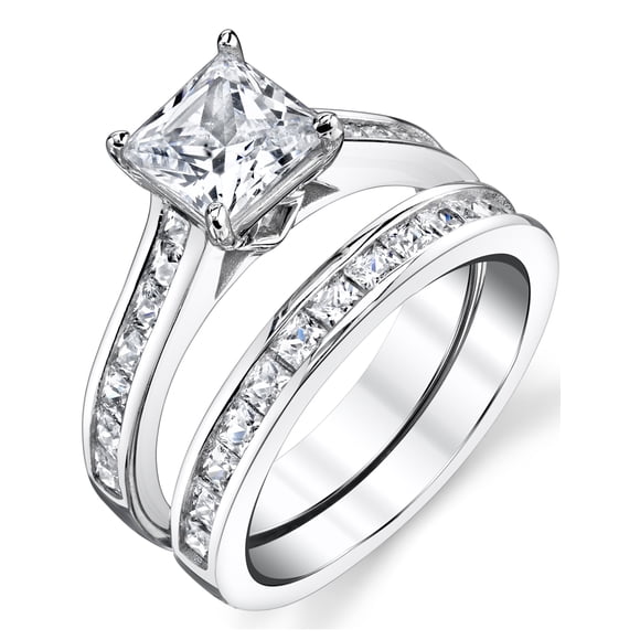 Womens 4.3 Carats Sterling Silver Bridal-Set Engagement Wedding Ring Cubic Zirconia 8MM