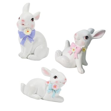 veasfak 3Pcs Statue Cartoon Easter Decoration for Table Indoor Outdoor Spring White
