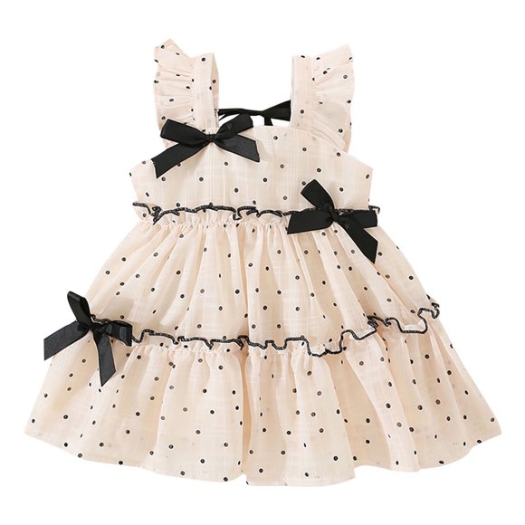 TJAZFJPA Green Dress for Girls Toddler Girls Sleeveless Bowknot Dot Prints Ruffles Princess Dress Dance Party Dresses Clothes Baby Dresses