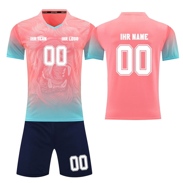 Custom Football Kit Set for Adult and Child, Name Number Team Logo DIY Family Match Personalized Jersey Shirt Shorts Set, Dad and Son Matching Outfits Pink L
