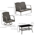 thumbnail image 3 of Outsunny 4pcs Rattan Patio Furniture Set w/ Cushions, Glass Tabletop Blue, 3 of 10