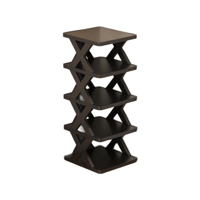Maplenight 5-Tier Shoe Rack Plastic, No-Tools Storage Tower, Dorm, Entryway, Office, Space-Saver Sneaker Shelf Black