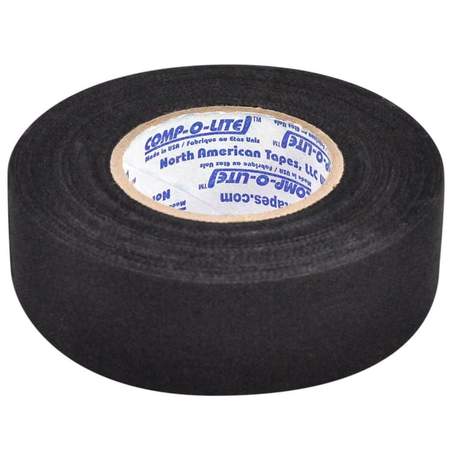 Comp-o-lite Ruban de Stik de Hockey Noir 24 mm X 14 m Rouleau de Ruban en Tissu Noir avec surface Texturée et Noyau Intérieur de Marque Bleue, Conçu pour un Enrobage durable de la Lame de Bâton de Hockey, Retrait Propre avec un Résidu minimal, et Convient à Divers Usages de Hockey et de sport.