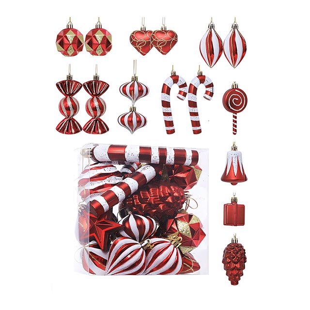 TopLLC 16 Pcs Christmas Tree Hanging Ornaments Set, Pre-Tied Shatterproof Plastic Assorted Baubles with Rope, Glitter Xmas Tree Decorative Pendants Christmas Decorations for Party Holiday Wedding