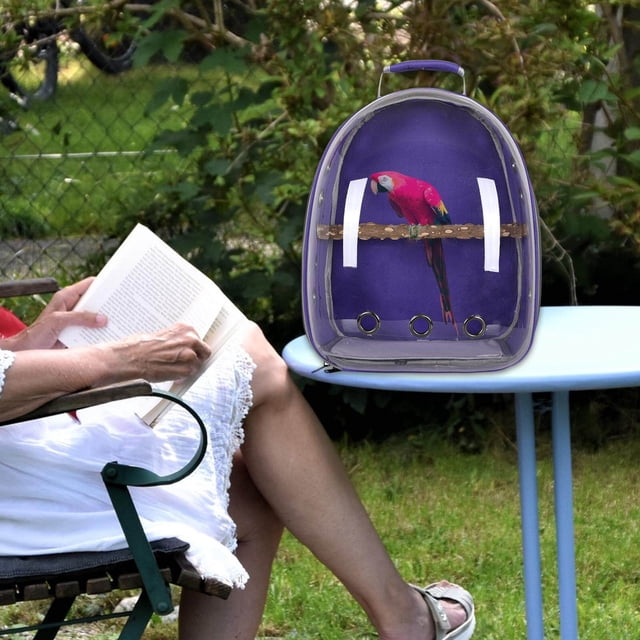 ziyahi Bird Carrier Cage Shoulder Bag Pet Parrot Travel Clear Backpack Purple