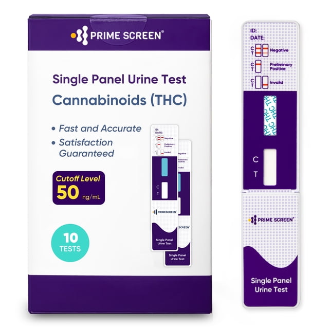 Prime Screen THC Drug Test Kit, 10-pack Single Panel Urine Test, 50 ng/ml Cutoff