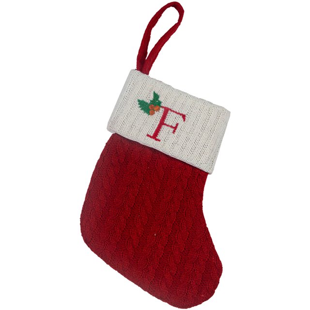 Fridja Christmas Mini Stockings Sock Decoration Tableware Holders, 8 Inches Initial Monogram Tableware Candy Pouch Bag Knit Cuff Socking for Xmas Party Tree Dinner Table Home Ornaments (Red, F)