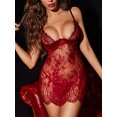 thumbnail image 4 of Wangsaura Women's 2Piece Lingerie Set, Spaghetti Strap Babydoll Chemise + G-string, 4 of 9