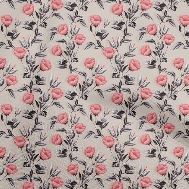 oneOone Tissu Popeline de Coton Rouge Clair Floral Rétro Matériel de Robe Tissu Imprimé Tissu au Mètre 42 Pouces de Large