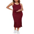 thumbnail image 1 of EIMELI Robe pour Femme Enceinte Couleur Unie Sans Manches Robe en Tricot Col Ras du Cou Ajustée Robe Midi Débardeur Robe d'Été Décontractée Robe de Maternité, 1 of 7