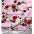 thumbnail image 1 of Soimoi Pink Georgette Viscose Fabric Ranunculus & Penoy Floral Print Fabric Prints By the Yard 44 Inch Wide, 1 of 3