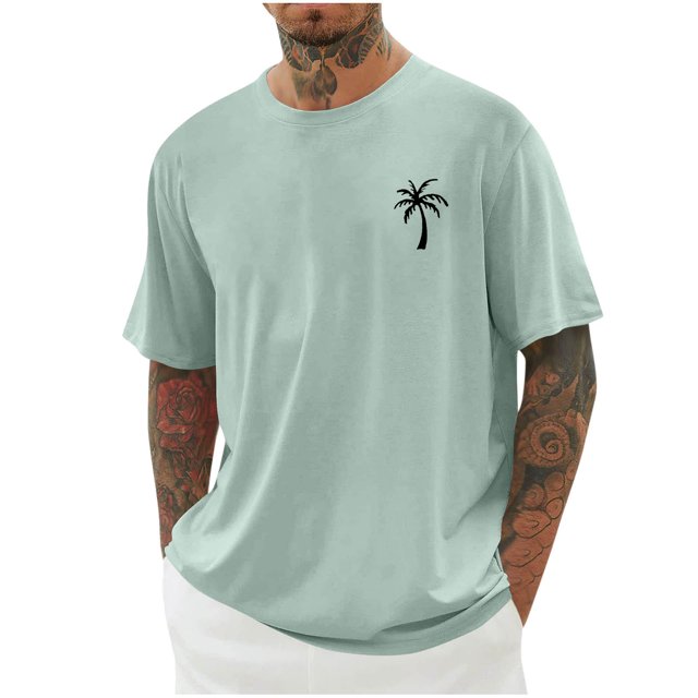T-shirts pour Hommes Imprimés Palmier Graphiques T-Shirts Décontractés Été Plage Hawaïenne Manches Courtes Col Rond