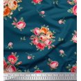 thumbnail image 1 of Soimoi Tissu en Velours Imprimé Feuilles & Roses au Mètre 58 Pouces de Large, 1 of 3