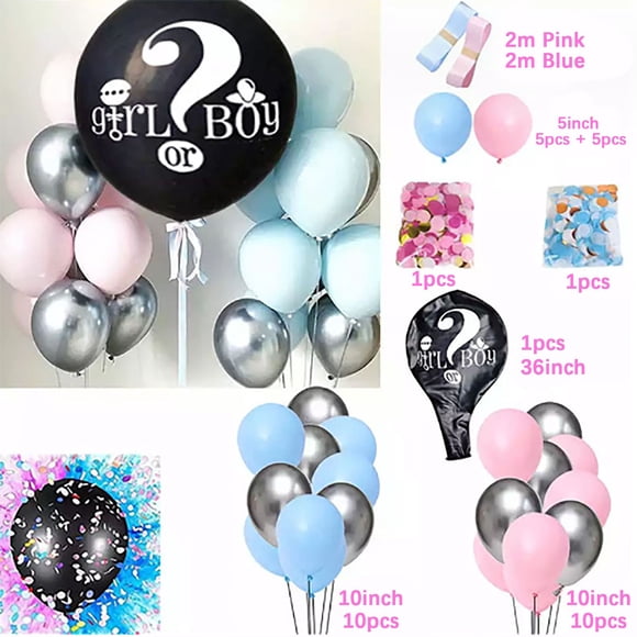 PRETXORVE Gender Reveal , 36in Balloons With Blue Balloons, Tassels And Heart Shaped Paper Confetti For Baby Gender Reveal Party