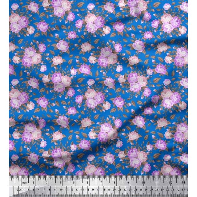 Soimoi Poly Georgette Fabric Leaves & Rose Floral Decor Fabric Printed Yard 52 Inch Wide