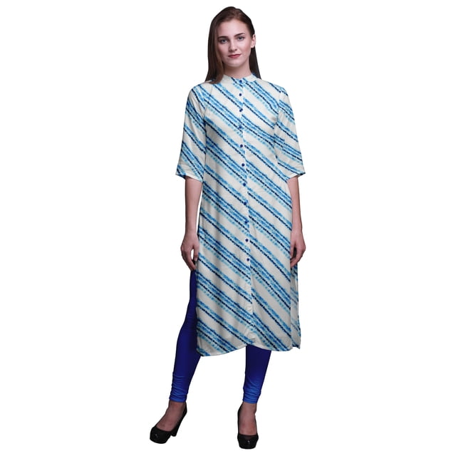 Bimba Printed Button Down Straight Tunic Dresses For Women Kurti Medium