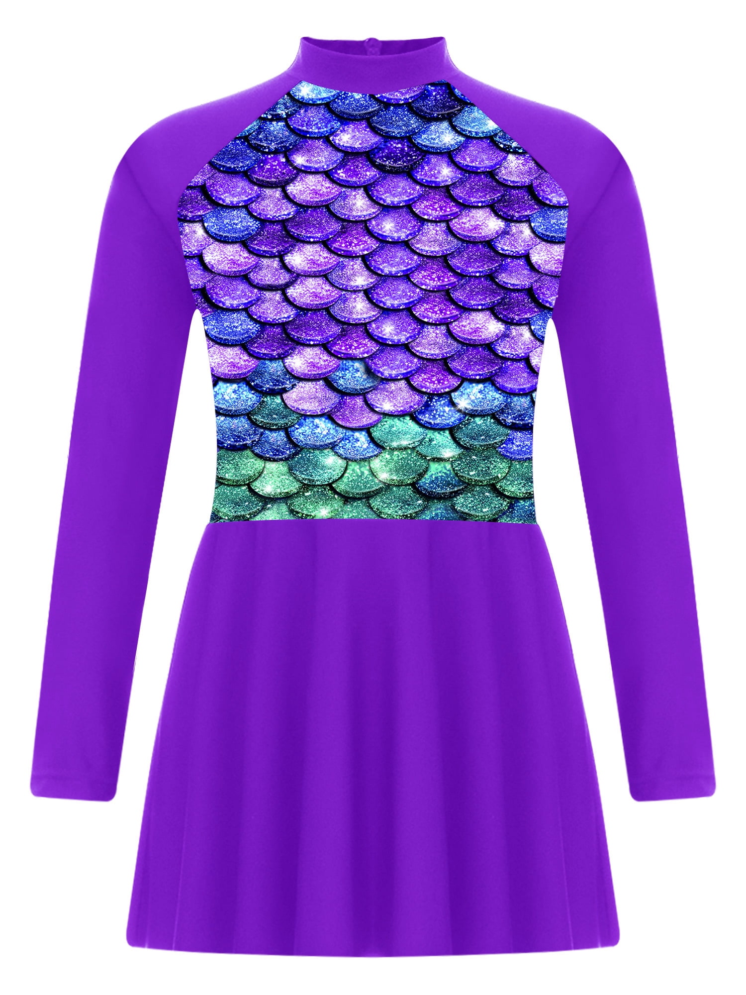 Sholeno Filles Enfants Cache-Maillot UPF 50 Robe de Natation à Manches Longues Maillot Dermoprotecteur Maillot de Bain Tenue de Plage Haut Violet 14