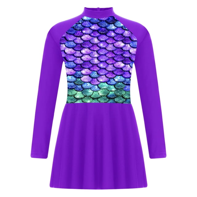 Sholeno Filles Enfants Cache-Maillot UPF 50 Robe de Natation à Manches Longues Maillot Dermoprotecteur Maillot de Bain Tenue de Plage Haut Violet 8