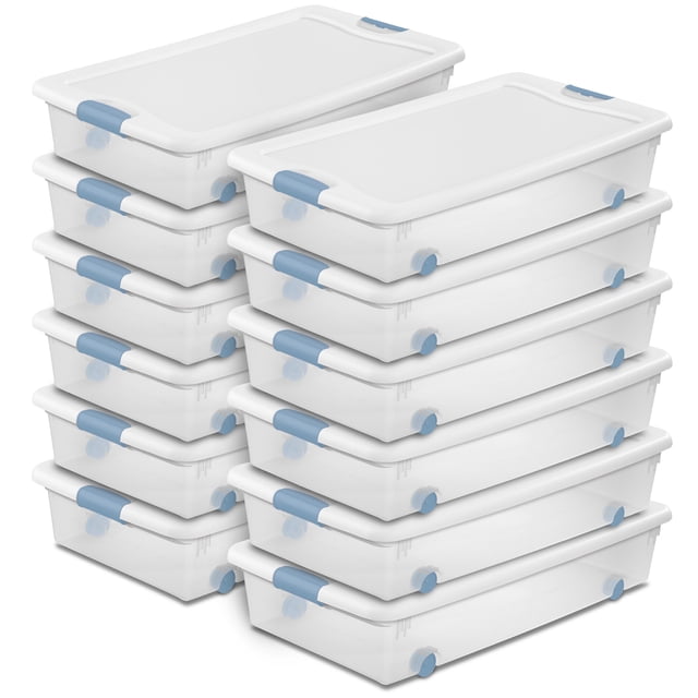 Sterilite Contenant de Rangement à Roulettes Empilable de 56 Pintes avec Couvercle et Loquet (Lot de 12)