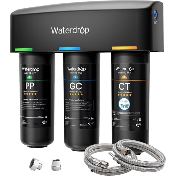 Waterdrop TSA 8 Layer Under Sink Water Filter System, Under Sink Water Filtration System, Reduces PFAS, PFOA/PFOS, Fluoride, Chlorine, Bad Taste & Odor, NSF/ANSI 42 Certified Element, USA Tech