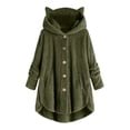 thumbnail image 1 of WEIYLL Womens Fleece Jackets Plus Size Button Plush Hooded Loose Cardigan Wool Army Green Winter Clothes Size 4XL, 1 of 6