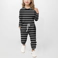 thumbnail image 2 of Plebaso Ensemble 2 Pcs pour Garçons Tenues Rayées pour Filles Hauts à Manches Longues à Col Ras du Cou Joggers Vêtements Décontractés pour Enfants Ensemble, 2 of 5