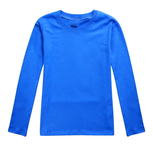 PMVFHDE T-Shirt à Manches Longues pour Enfants Garçons Filles Automne Printemps Col Rond Uni, Bleu Foncé, 10-11 Ans