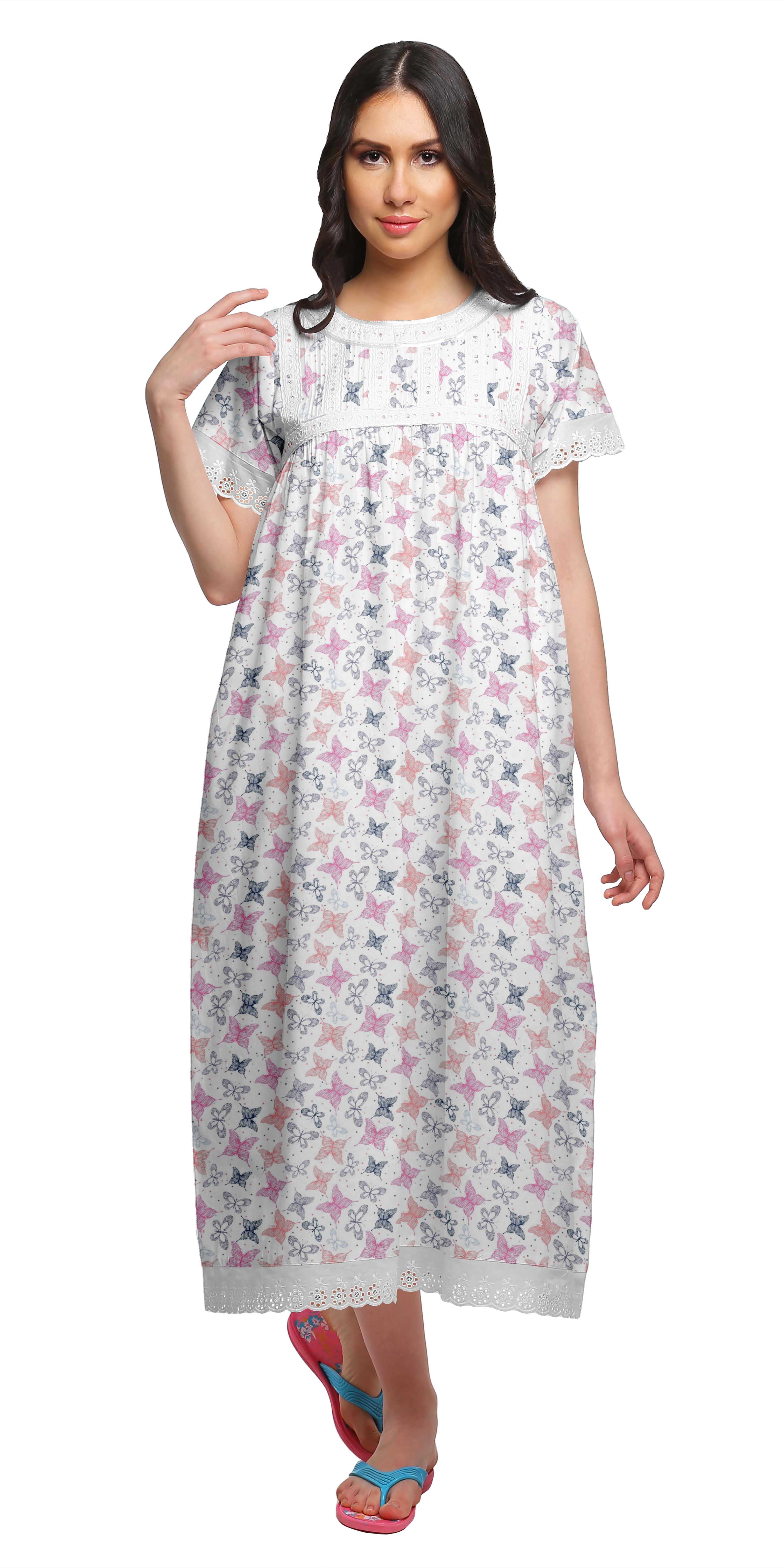 Moomaya Chemise de Nuit à Col Marin en Coton Imprimé pour Femmes, Boutonnée