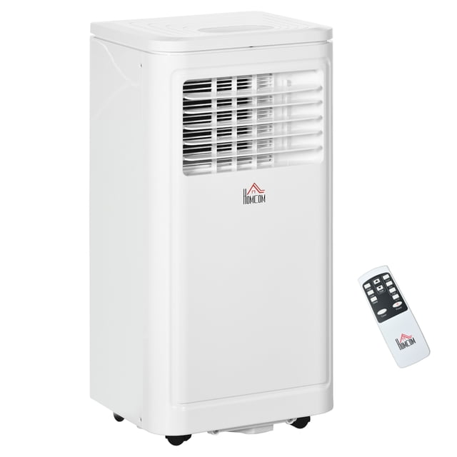 HOMCOM Climatiseur Portatif de 8000 BTU en Crème, Conçu pour des Pièces jusqu'à 344 Pi2. Présente un design compact avec Fonctionnalité 3-en-1: Refroidissement, Déshumidificateur et Ventilateur. Comprend un Écran DEL Supérieur Facile à Lire, une Télécommande, des Réglages de Température Ajustables et Deux Vitesses de Vent. Équipé de Quatre Roulettes pour la Mobilité, un Filtre Amovible Lavable et un Minuterie de 24 Heures. Livré avec Trousse pour Fenêtre, Tuyau de Vidange et Rangement de Prise pour Plus de Commodité.