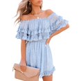 thumbnail image 1 of Women‘s Summer Off Shoulder Dress Pleated Flowy Neck Belt Printed Dress, 1 of 4