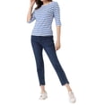 thumbnail image 2 of INSPIRE CHIC Hauts pour Femmes Non Doublés Col Rond Manches au Coude Coupe Ajustée T-Shirt Décontracté TG Bleu Blanc, 2 of 6