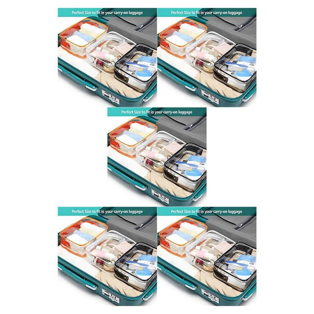 Guardoinrt PVC Cosmetic Bags Transparent Clear Fashion Zipper Pouch Lightweight Makeup Bag Portable Bath Wash Handbags Case for Gray 5Set