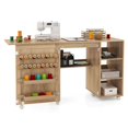 thumbnail image 1 of Costway Machine à Coudre en Rotin Table avec Porte en Rotin 18 Piquets Étagères de Rangement 2 Bacs, 1 of 10