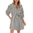 thumbnail image 1 of Ovzne Robes d'Été pour Femmes 2025 Robe de Plage Robe Mini pour Femmes à Manches 3/4 d'Été Décontractée avec Nœud Col Ras du Cou Rayée Ample Fluide Robes de Plage Robe de Printemps Liquidation, 1 of 6