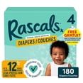 thumbnail image 1 of Rascals Premium Absorbent Baby Diapers Size 4, Mega Carton, 180 Count includes 5 99% Water Premium Wipes, 1 of 8