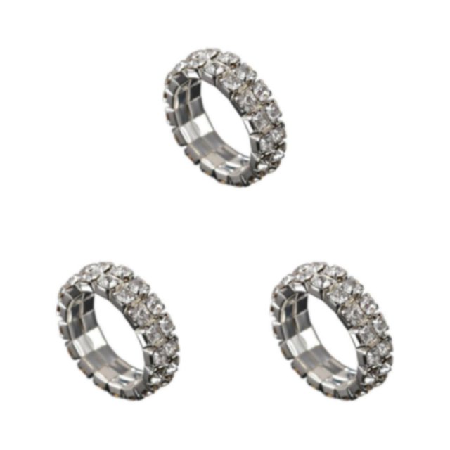 Maytalsory Bague en Cristal Extensible de Luxe Unique pour Déclaration d'Amour Bague Incrustée à la Mode Argent 2 Rangées 3Ensemble