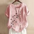 thumbnail image 2 of Dealovy Hauts en Coton et Lin pour Femmes, Col Rond, Manches Courtes, T-Shirts Brodés à Motif Floral, T-Shirts Grande Taille, 2 of 5