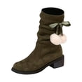 thumbnail image 2 of LSLJS Bottes Mi-Mollet pour Femmes, Bottes Style Britannique en Suède à Bout Rond à Talon Épais Bottes Empilées Bottes Western de Cowboy Bottes Cavalières à Pompon en Peluche Bottes Ajustées, 2 of 5