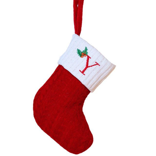 Christmas Tree Decorative Socks With Embroidered Initial Letters Red Green White Knit Stockings