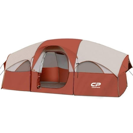 Campros Cp Tent-8-Person-Camping-Tents 8 Person Waterproof Windproof Family Tent 5 Large Mesh Windows Double Layer Divided Curtain For Separated Room Portable With Carry Bag - Red