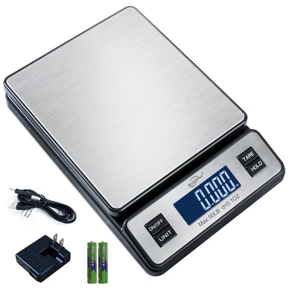 Weighmax W-2809 90 LB X 0.1 OZ Durable Stainless Steel Digital Postal Scale Shipping Scale With AC adapter 1 Pack